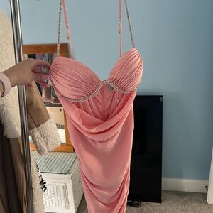 Elegant Pink Dress with Rhinestone Detailing